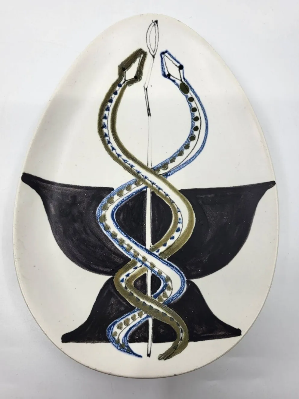 Coupe Vide poche Roger capron décor Serpents en céramique France 1950