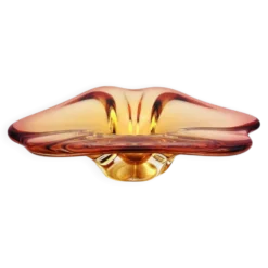 Coupe Vide-Poche Sommerso Ambre Orange 20cm 889g Vintage Murano Art Gl