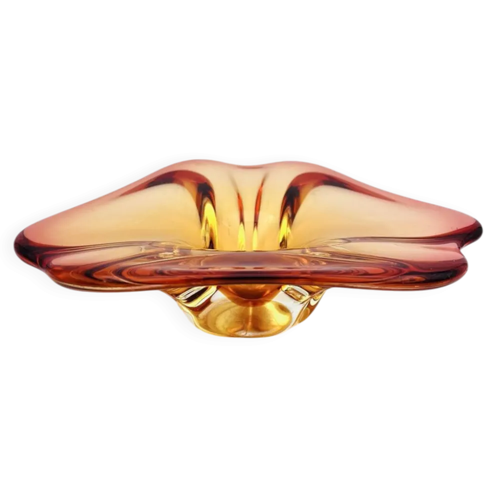 Coupe Vide-Poche Sommerso Ambre Orange 20cm 889g Vintage Murano Art Gl