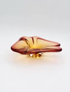 Coupe Vide-Poche Sommerso Ambre Orange 20cm 889g Vintage Murano Art Gl