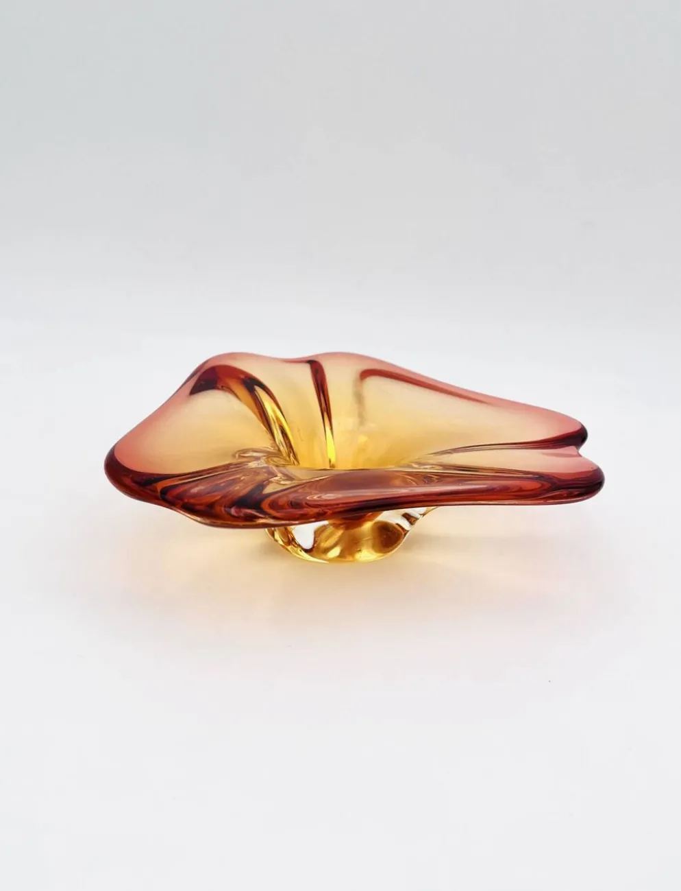Coupe Vide-Poche Sommerso Ambre Orange 20cm 889g Vintage Murano Art Gl