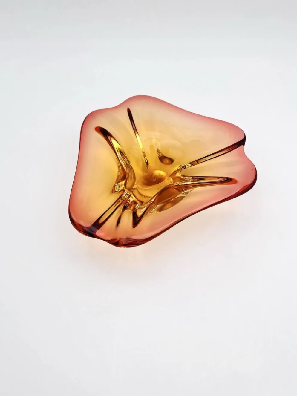 Coupe Vide-Poche Sommerso Ambre Orange 20cm 889g Vintage Murano Art Gl