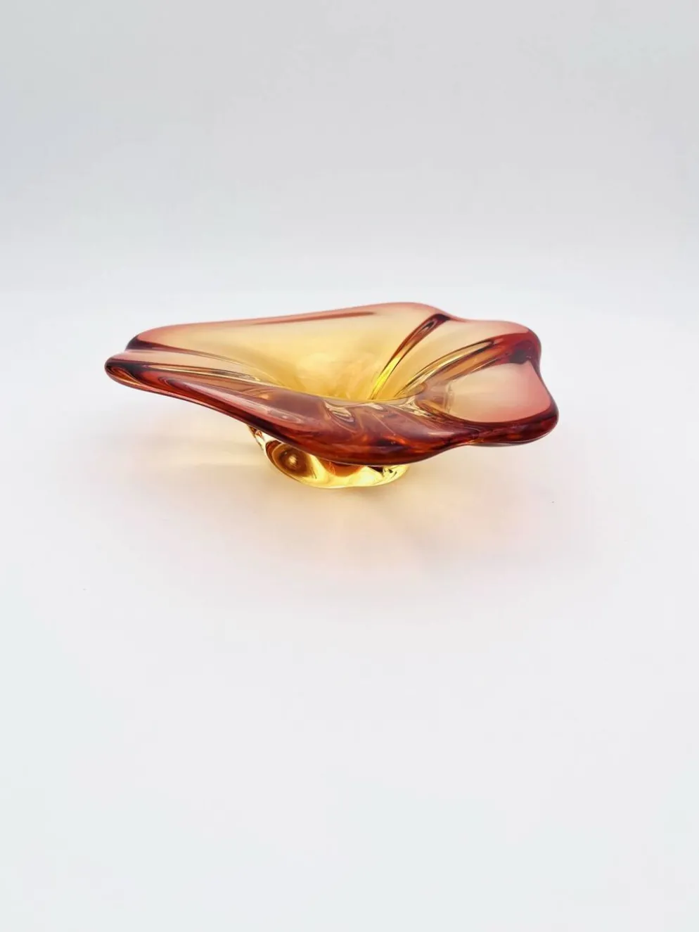 Coupe Vide-Poche Sommerso Ambre Orange 20cm 889g Vintage Murano Art Gl