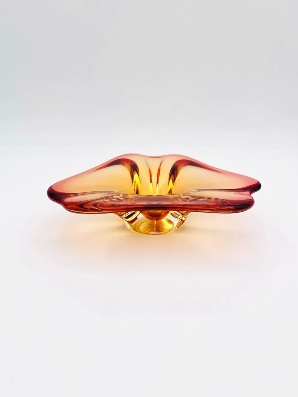 Coupe Vide-Poche Sommerso Ambre Orange 20cm 889g Vintage Murano Art Gl