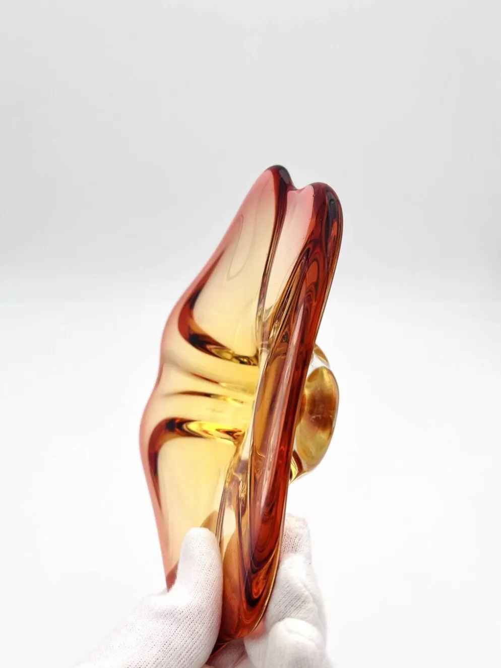 Coupe Vide-Poche Sommerso Ambre Orange 20cm 889g Vintage Murano Art Gl