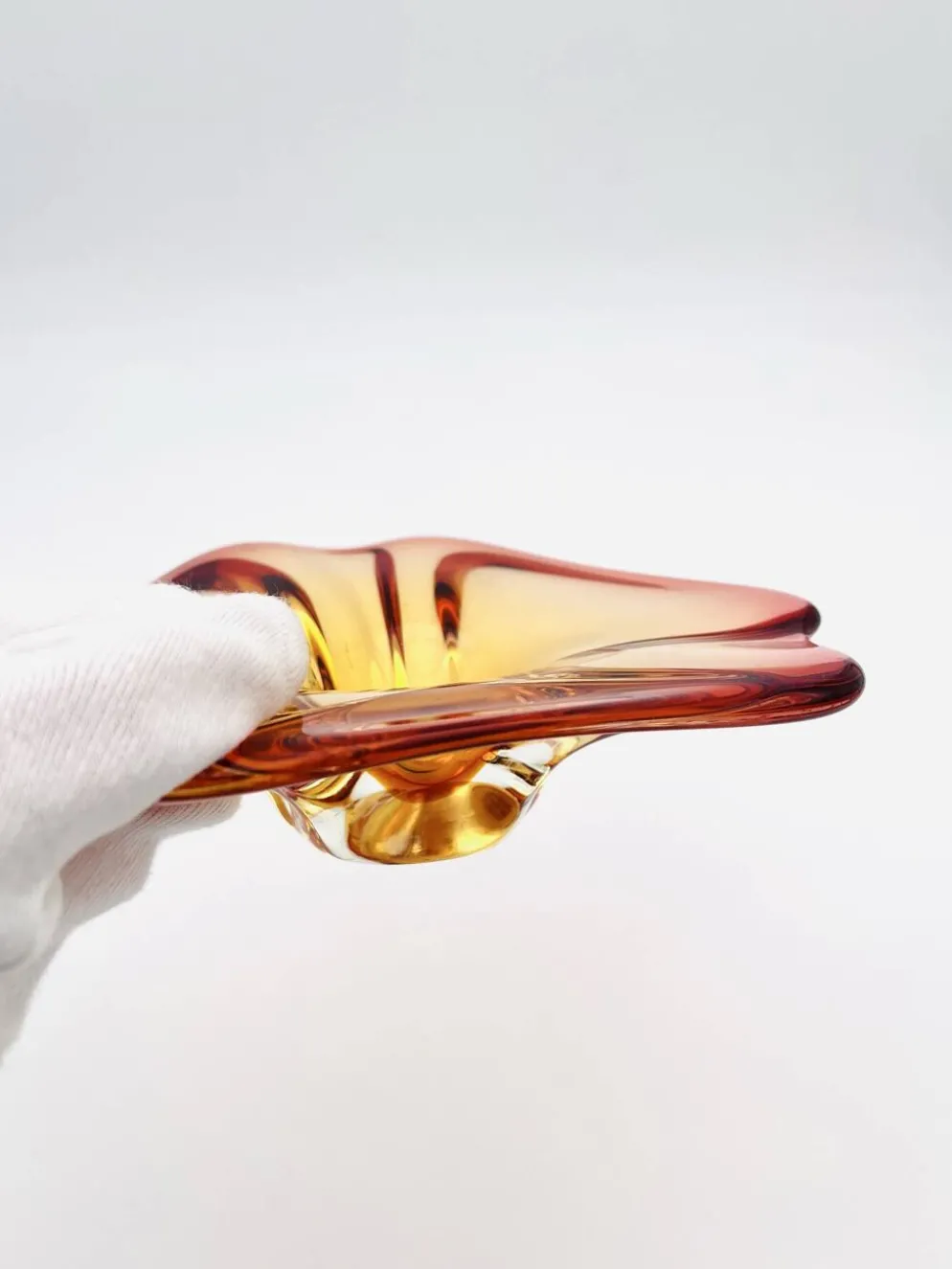 Coupe Vide-Poche Sommerso Ambre Orange 20cm 889g Vintage Murano Art Gl