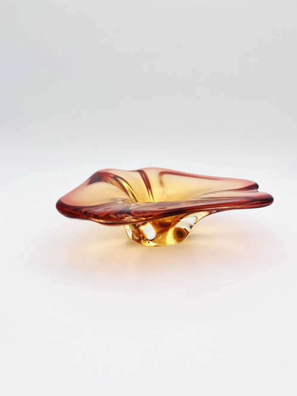 Coupe Vide-Poche Sommerso Ambre Orange 20cm 889g Vintage Murano Art Gl