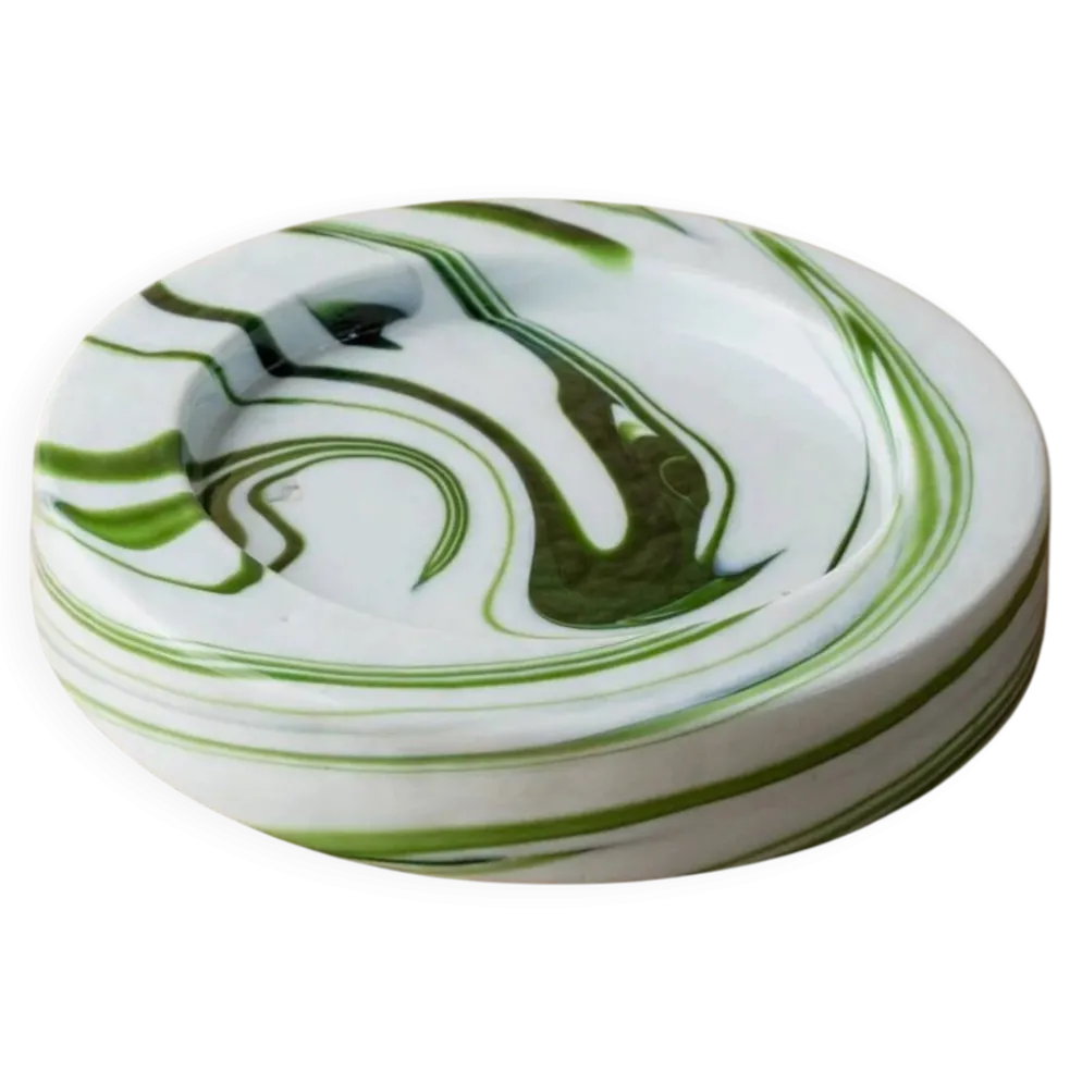Coupe vintage en verre de Murano tourbillon vert - Sergio Asti pour Venini - Cendrier ou coupe - Italie années 1970 - Décoration de table intemporelle, idée cadeau