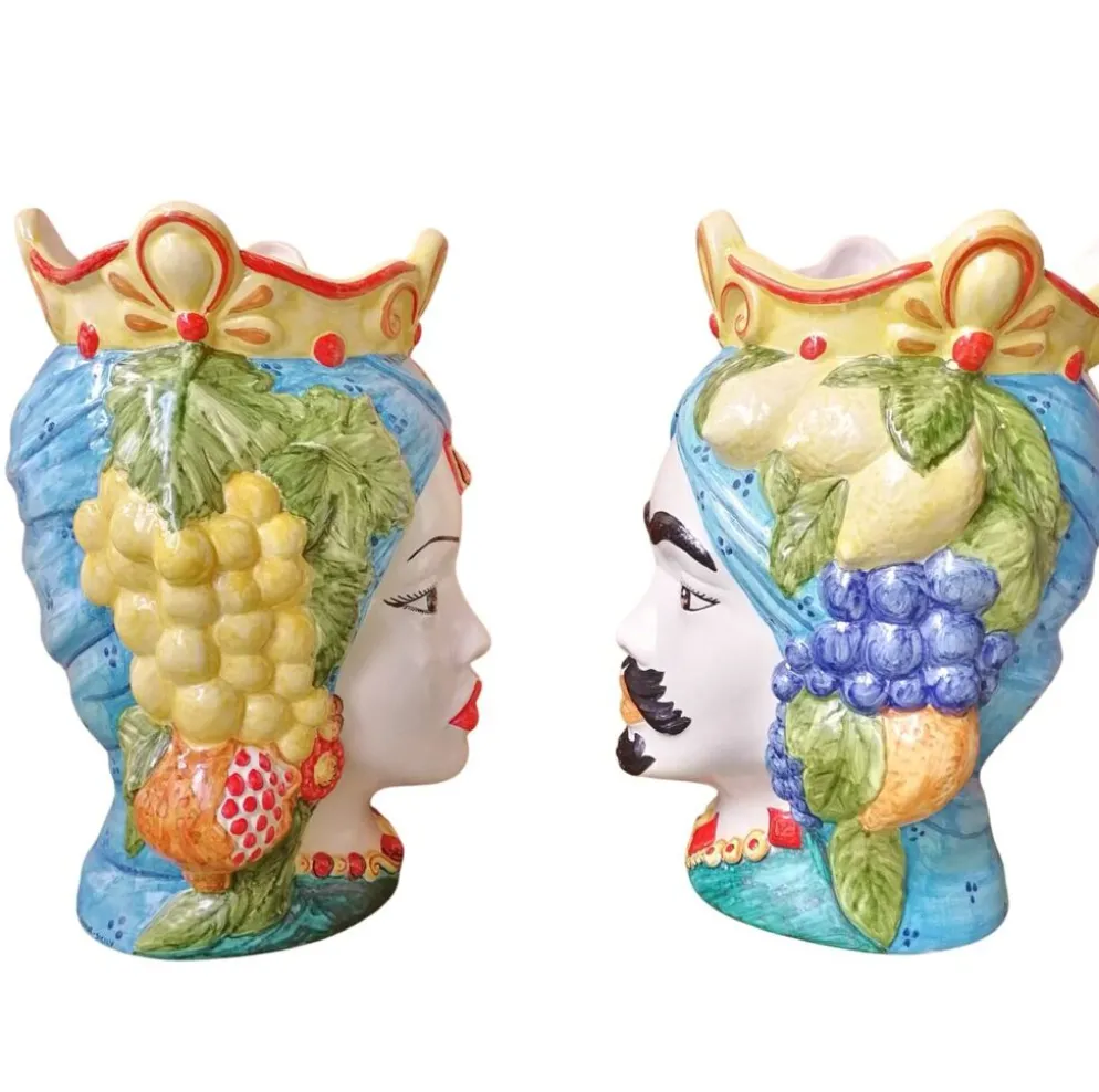 couple de têtes de Moro siciliennes en céramique