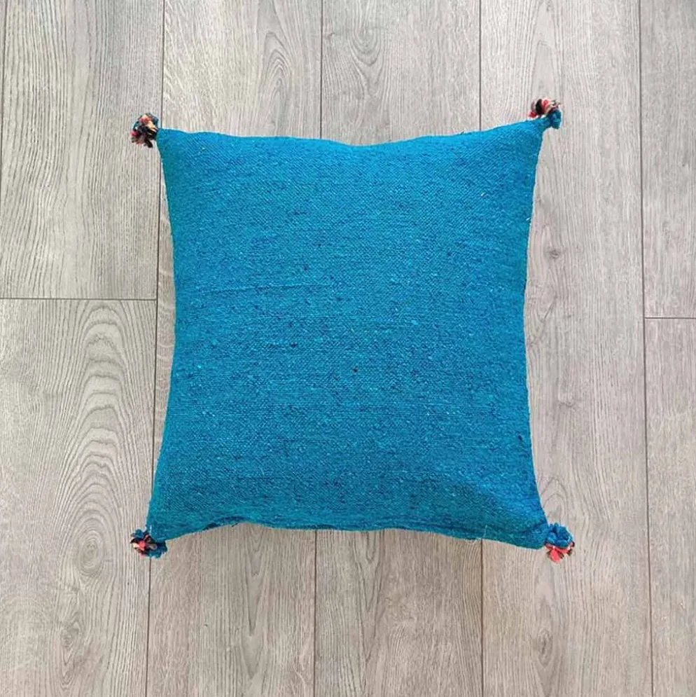 Coussin berbère bleu fait main en coton