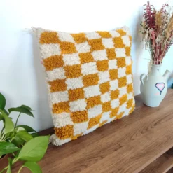 Coussin berbère Damier Jaune Béni Ouarain