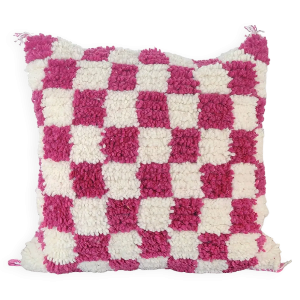 Coussin berbère damier magenta