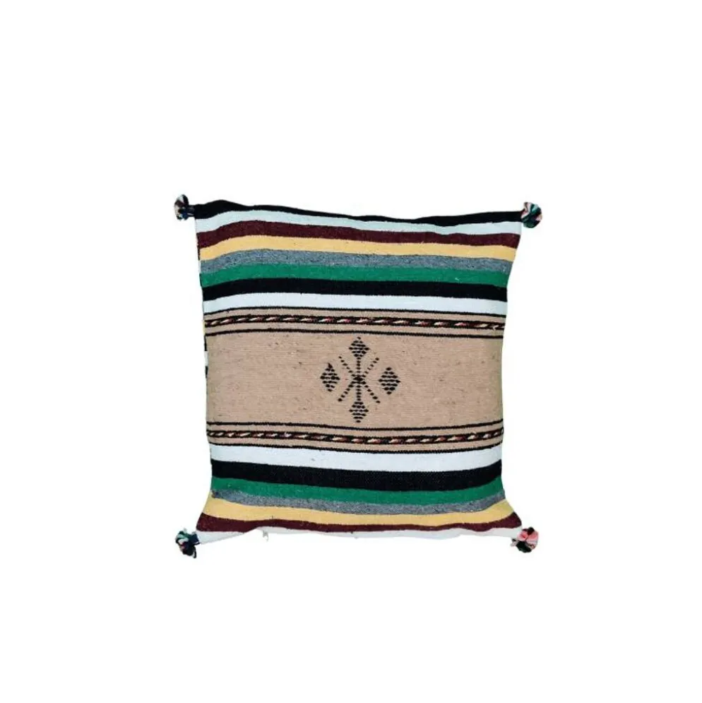 Coussin berbère folklorique vert à pompon