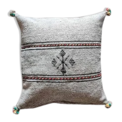 Coussin berbère gris clair fait main en coton