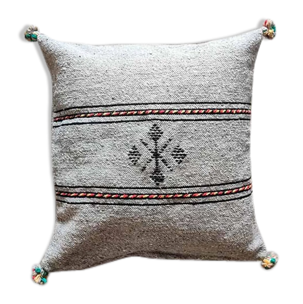 Coussin berbère gris clair fait main en coton