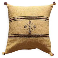 Coussin berbère jaune à pompon en coton