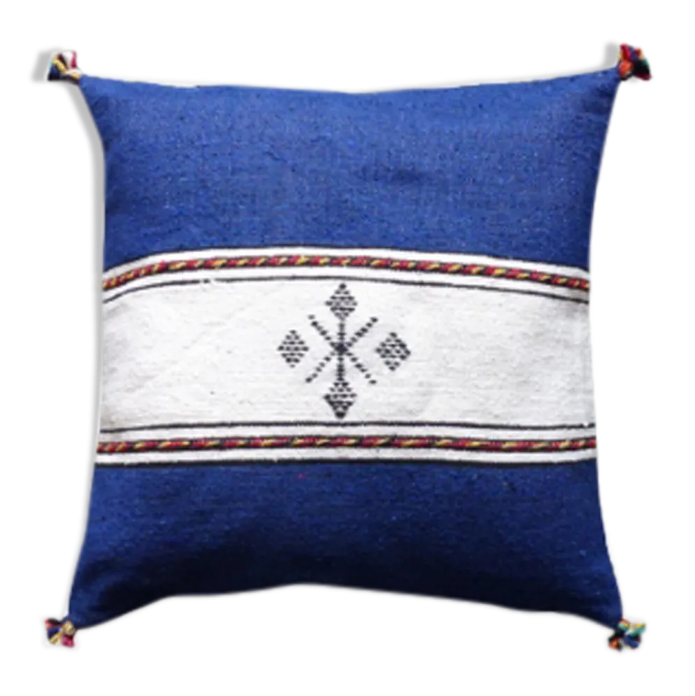 Coussin berbère marocain bleu et blanc