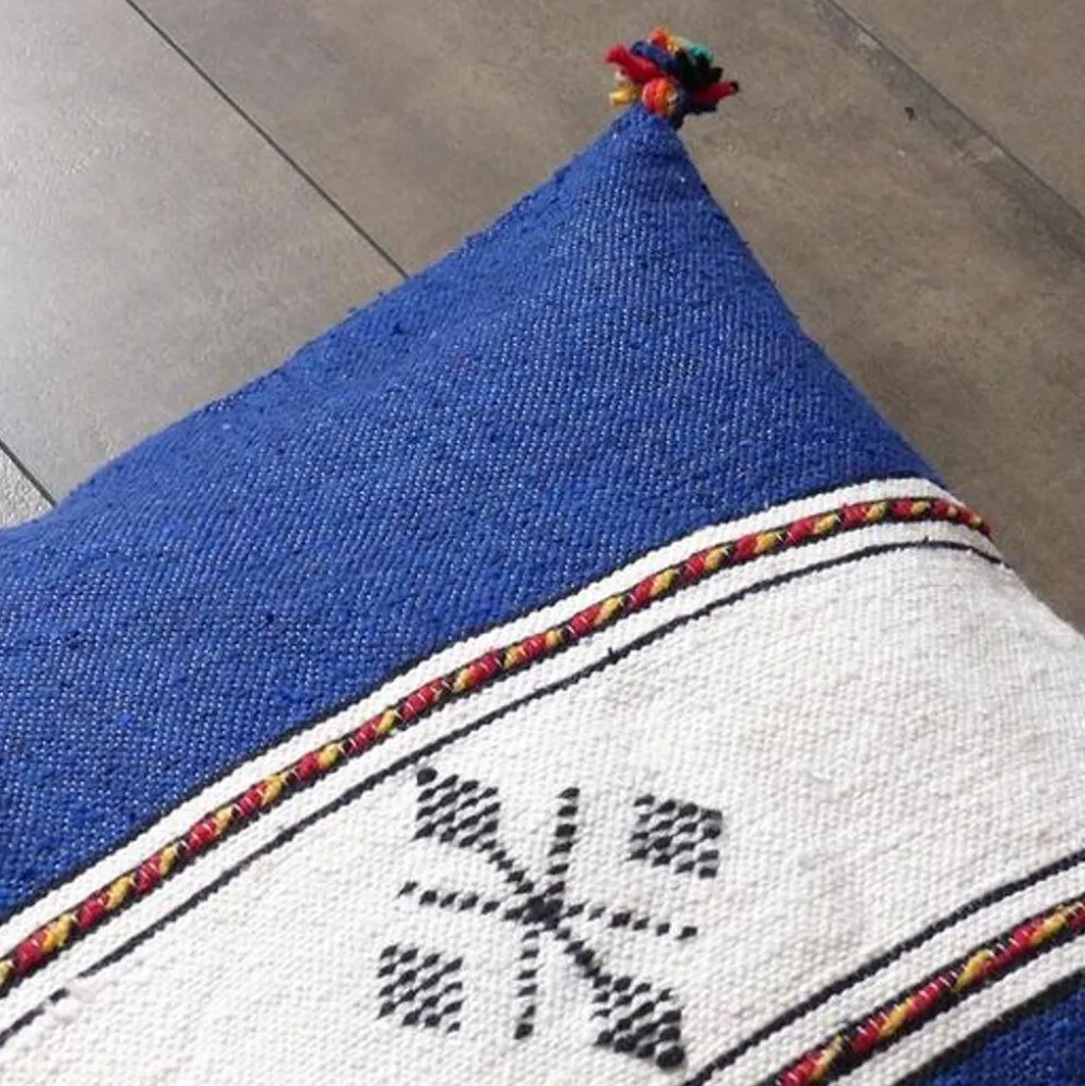 Coussin berbère marocain bleu et blanc