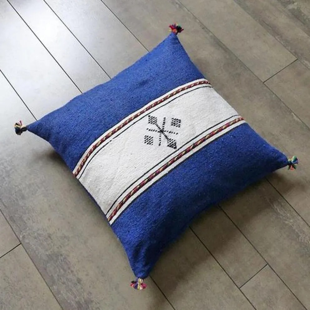 Coussin berbère marocain bleu et blanc