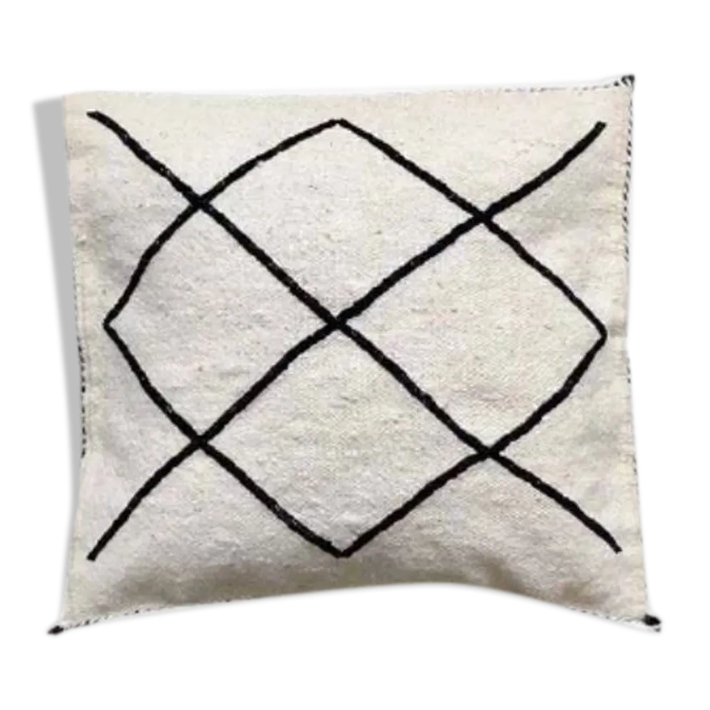 Coussin berbère noir et blanc kilim
