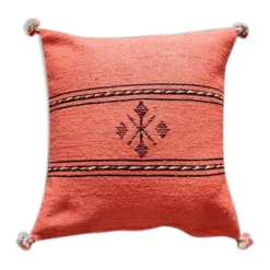 Coussin berbère orange fait main en coton