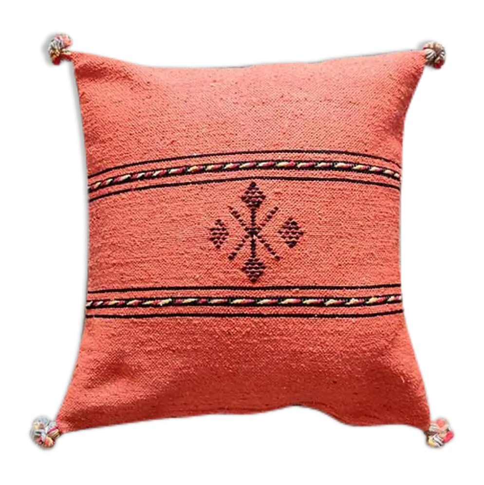 Coussin berbère orange fait main en coton