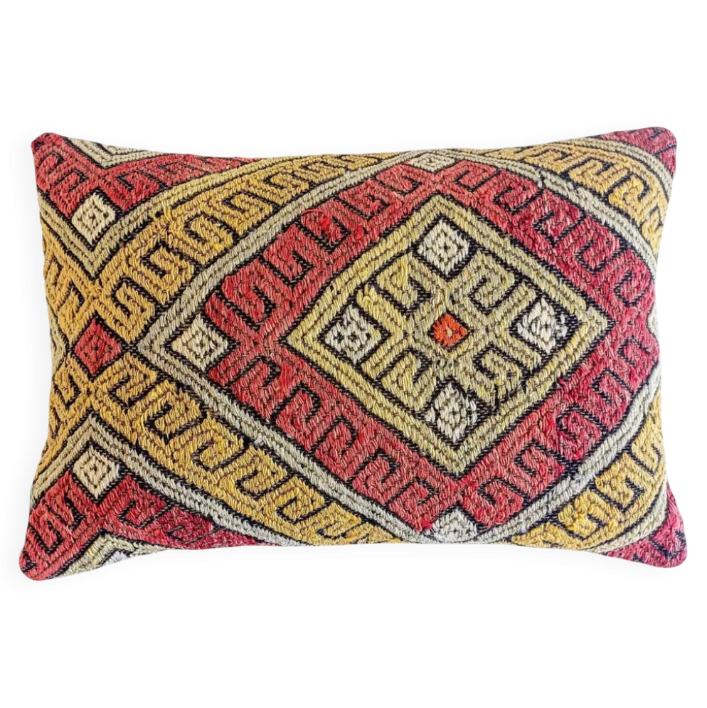 Coussin en kilim en laine tissé à la main vintage, style mauresque, milieu du 20e siècle