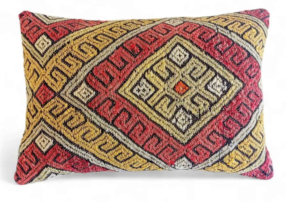 Coussin en kilim en laine tissé à la main vintage, style mauresque, milieu du 20e siècle