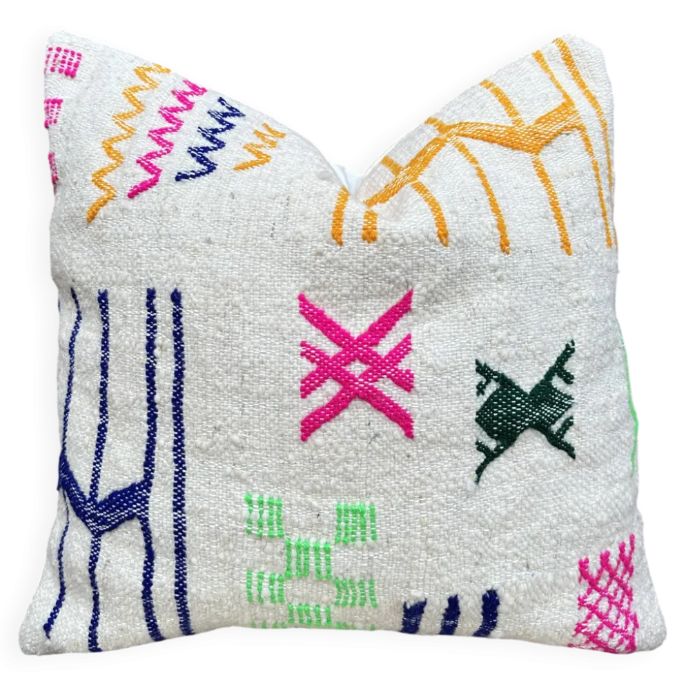 Coussin en laine berbère fait main : Coussin Kilim marocain (45x45cm)