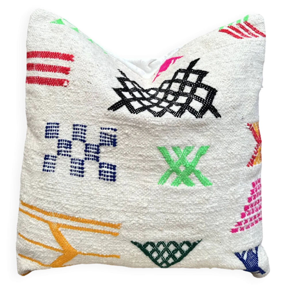 Coussin en laine berbère fait main : Coussin Kilim marocain (45x45cm)