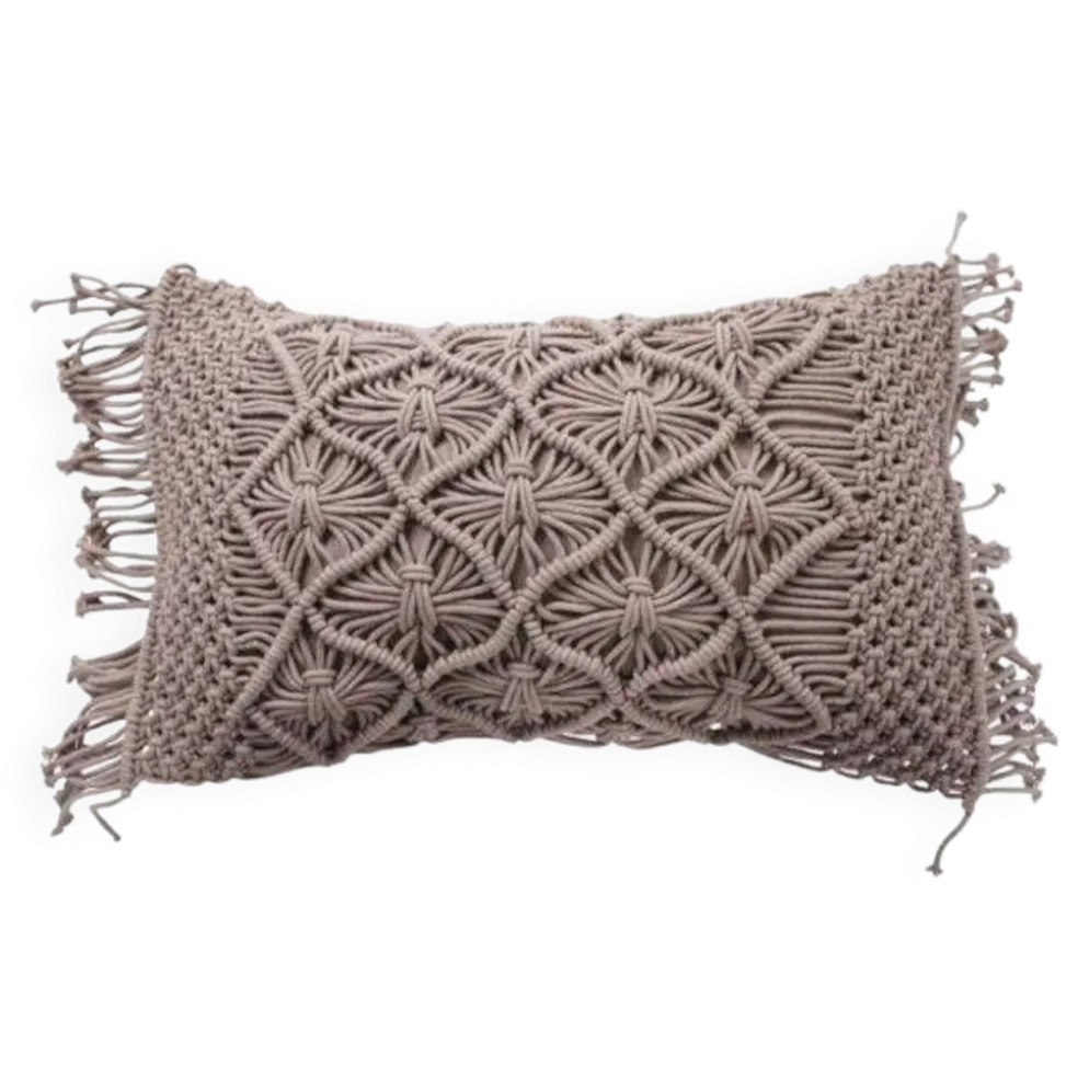 Coussin macramé violet clair tressé 40x60 cm