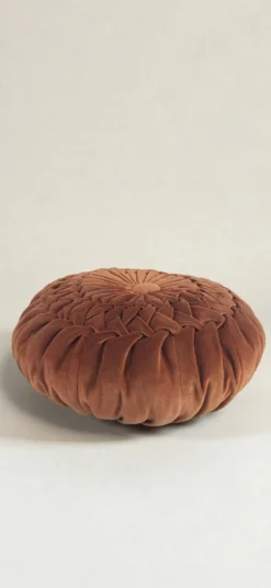 Coussin rond plissé velours