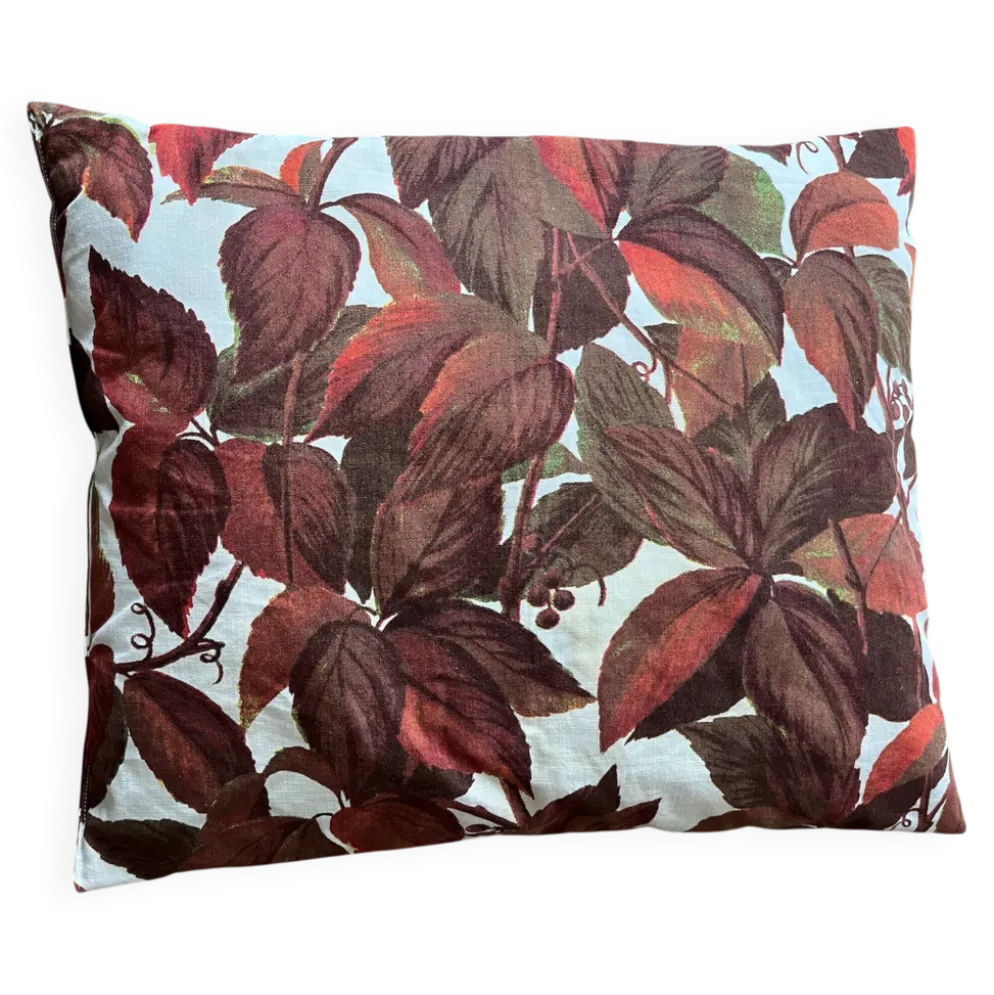 Coussin vintage motif feuilles de vigne vierge