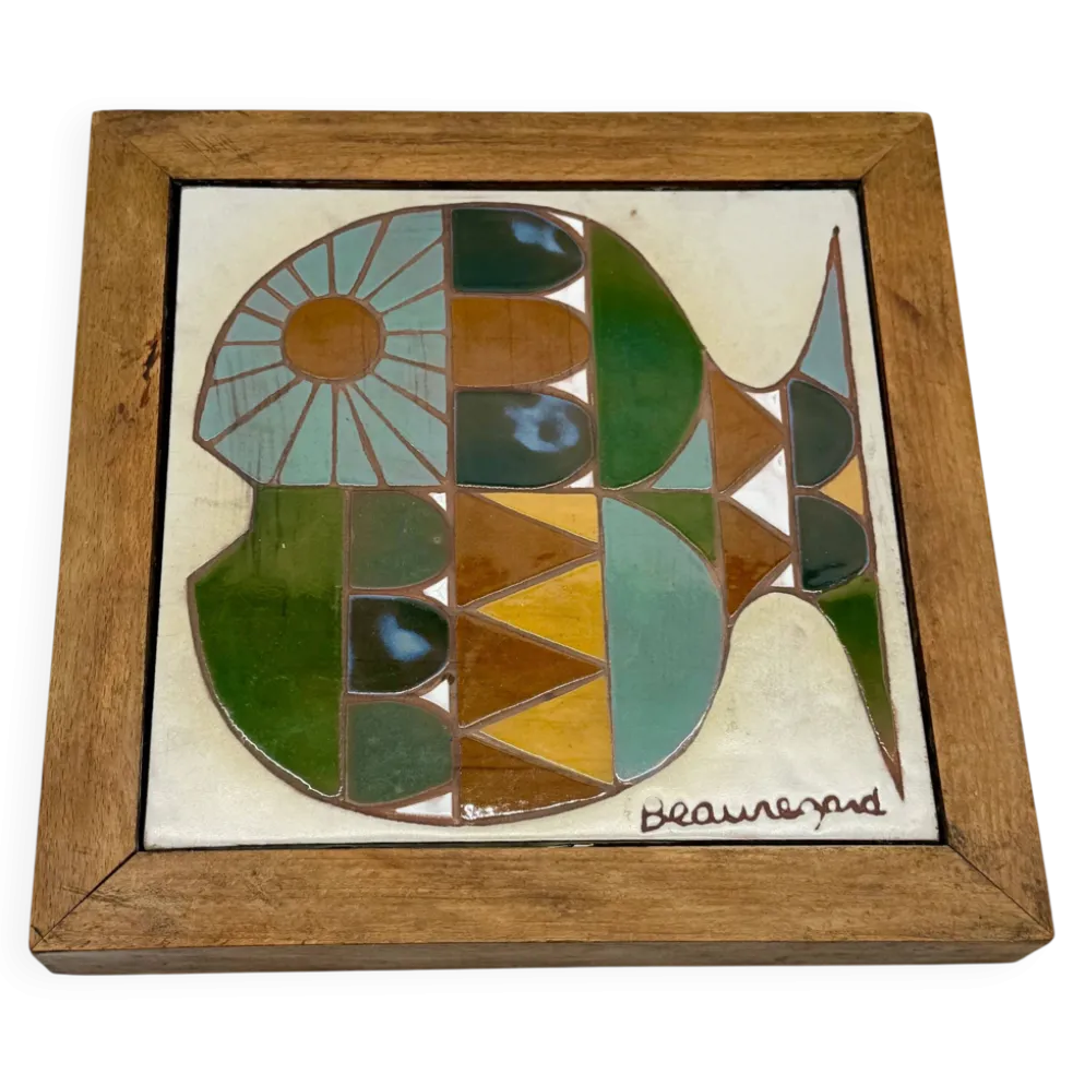 Céramique murale « poisson » signée Beauregard, 1960