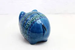 Céramique zoomorphe, Cochon Tirelire en céramique bleue de Rimini, Italie 1970