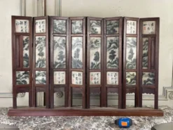 Écran chinois scène de genre sur albâtre