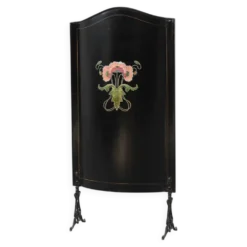 Écran de feu en laque Art Nouveau avec motif floral peint à la main, France