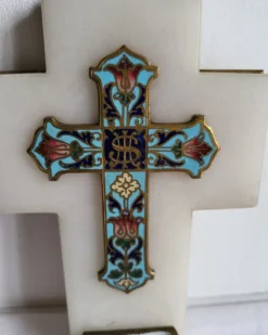 Croix Bénitier en Onyx et émail cloisonné