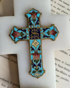 Croix Bénitier en Onyx et émail cloisonné