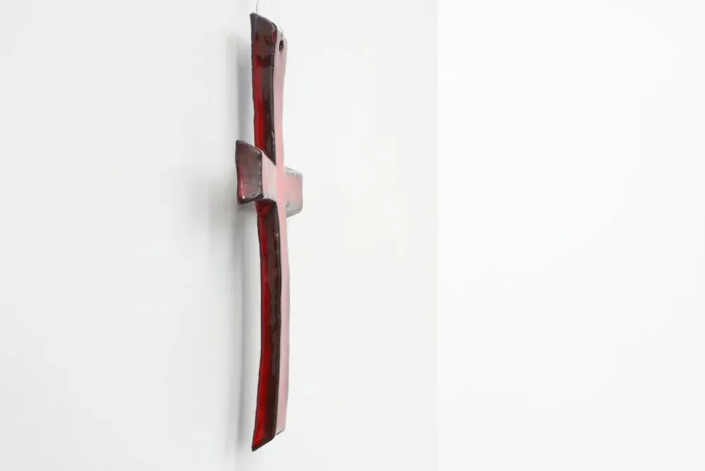 Croix en céramique émaillée rouge par Vandeweghe pour Amphora, Belgique, vers 1960