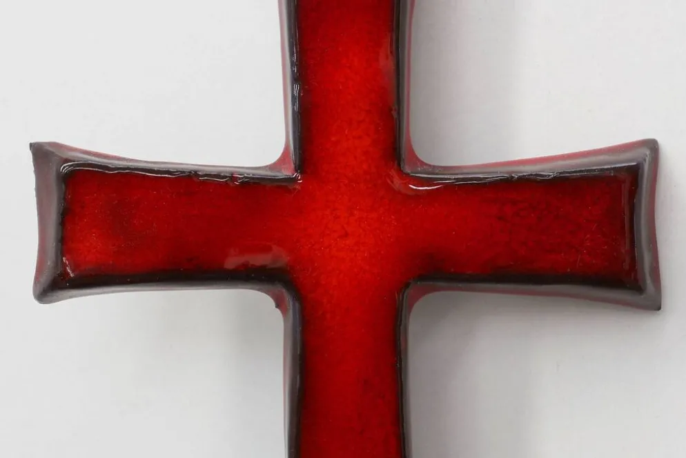 Croix en céramique émaillée rouge par Vandeweghe pour Amphora, Belgique, vers 1960