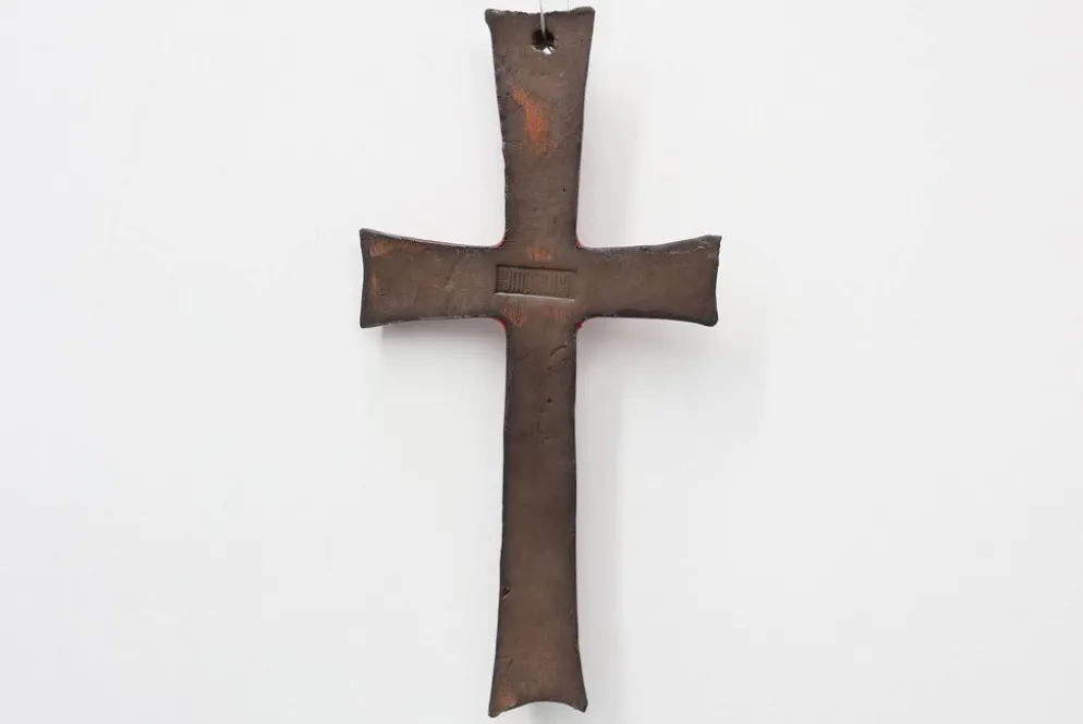 Croix en céramique émaillée rouge par Vandeweghe pour Amphora, Belgique, vers 1960