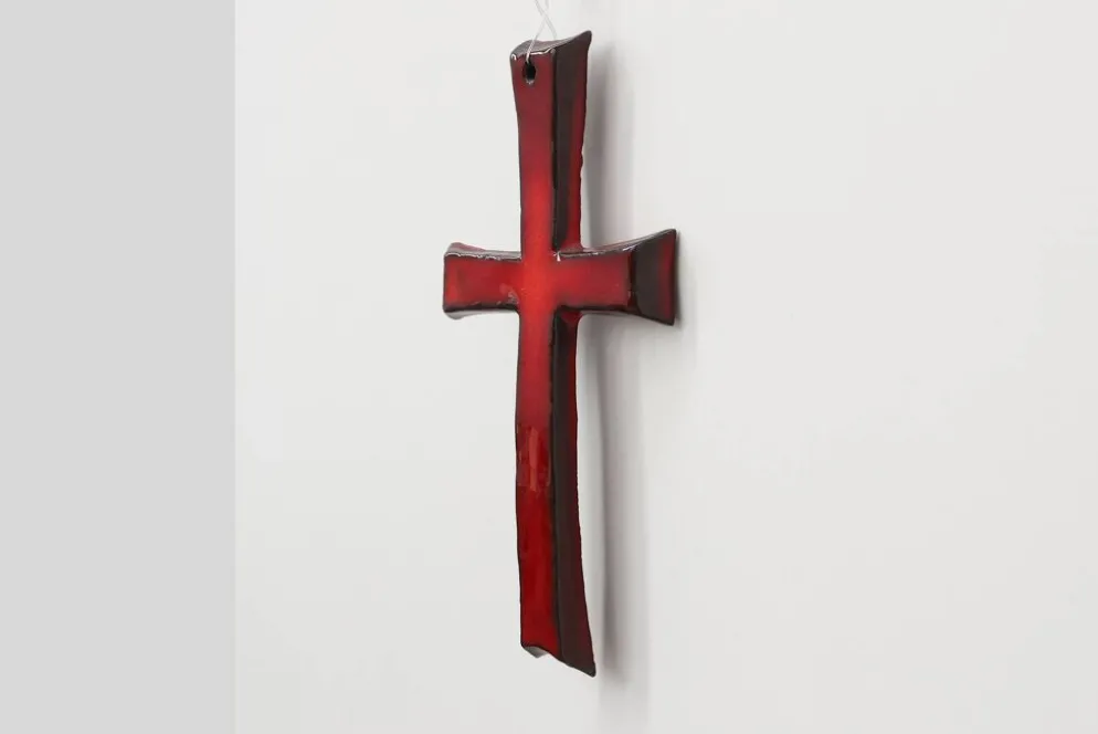 Croix en céramique émaillée rouge par Vandeweghe pour Amphora, Belgique, vers 1960