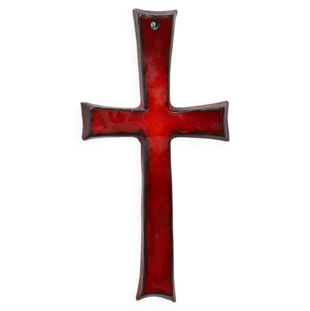 Croix en céramique émaillée rouge par Vandeweghe pour Amphora, Belgique, vers 1960