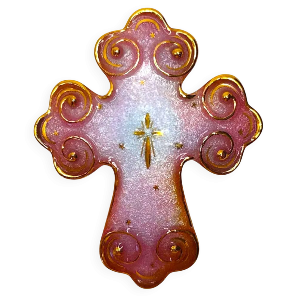 Croix en émail de Limoges, Atelier P. Bonhomme, années 1990 - Fabriquée à la main