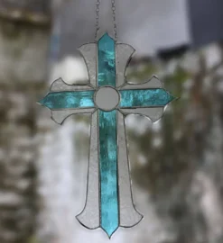 Croix en vitrail – Style Tiffany fait main, décoration murale