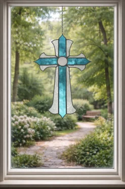 Croix en vitrail – Style Tiffany fait main, décoration murale