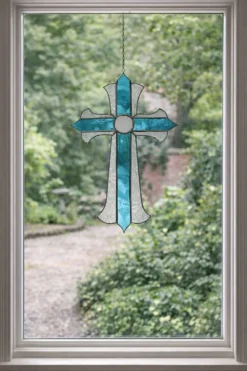 Croix en vitrail – Style Tiffany fait main, décoration murale