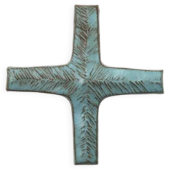 Croix murale en céramique bleu pâle signée Amphora, années 70