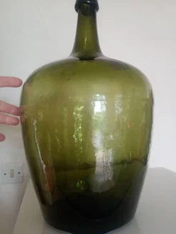Dame-Jeanne Bonbonne ancienne verte 45cm Alsace - éclat col